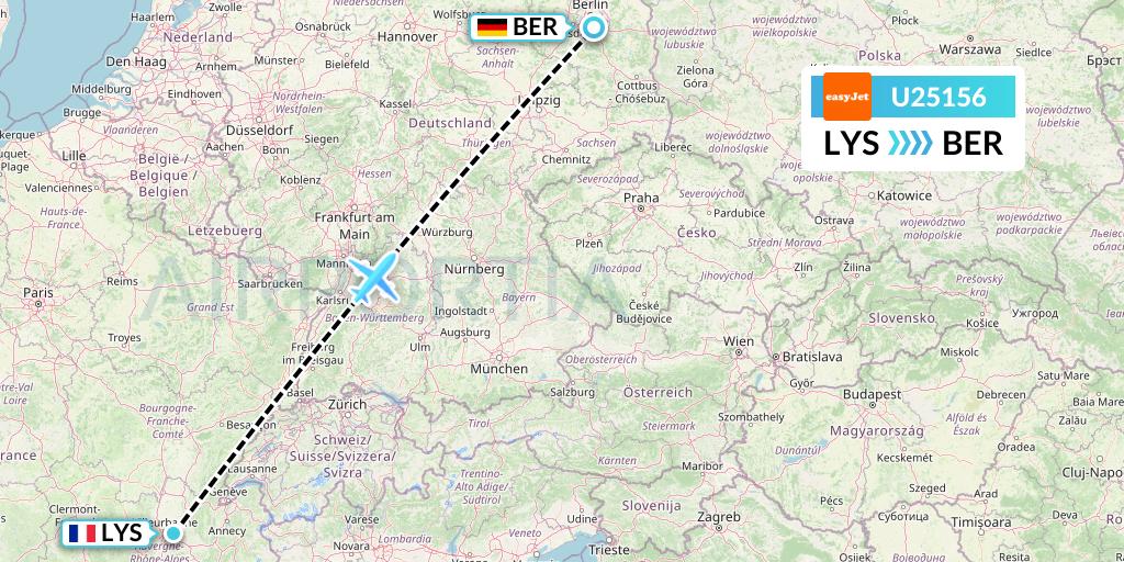 U25156 EasyJet Flight Map: Lyon to Berlin