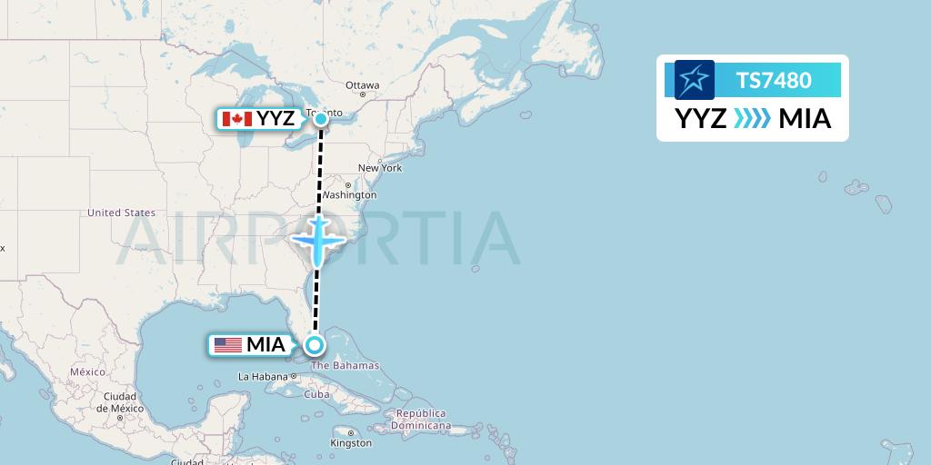 TS7480 Air Transat Flight Map: Toronto to Miami