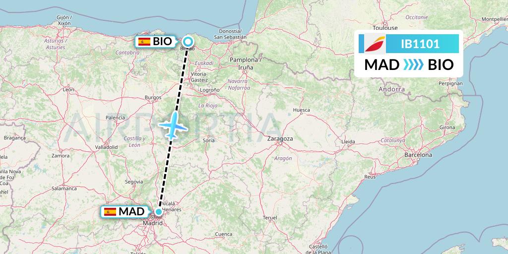 IB1101 Iberia Flight Map: Madrid to Bilbao