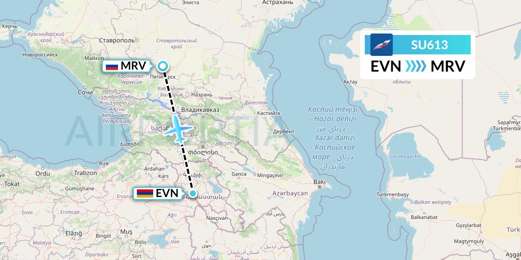 SU613 Aeroflot Flight Map: Yerevan to Mineralnye Vody
