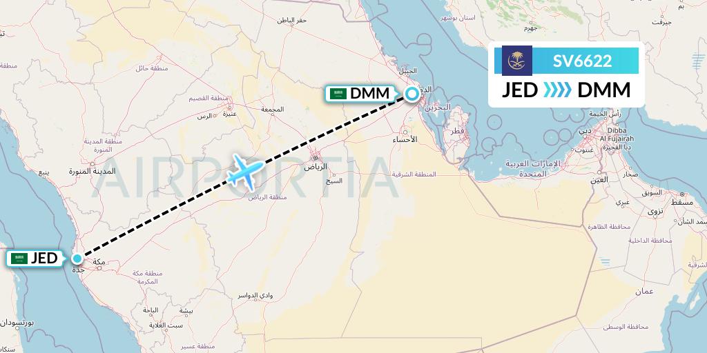 SV6622 Saudi Arabian Airlines Flight Map: Jeddah to Dammam