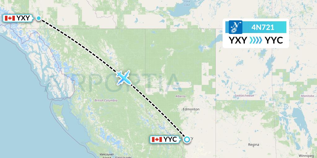 4N721 Air North Flight Map: Whitehorse to Calgary