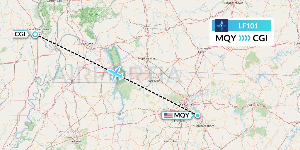 LF101 Corporate Flight Management Flight Map: Smyrna to Cape Girardeau