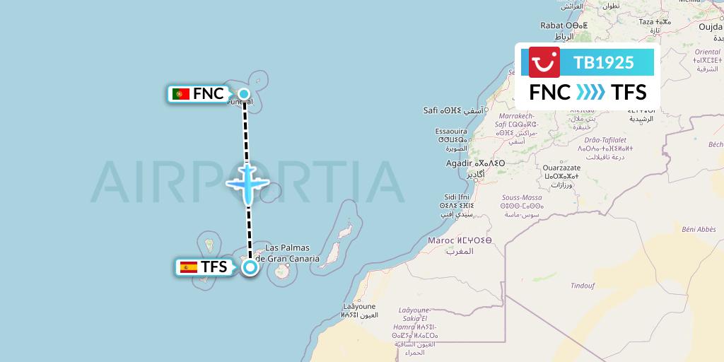 TB1925 TUI fly Belgium Flight Map: Funchal to Tenerife