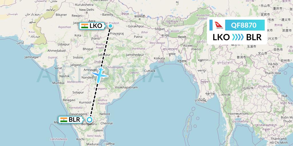 QF8870 Qantas Flight Map: Lucknow to Bangalore
