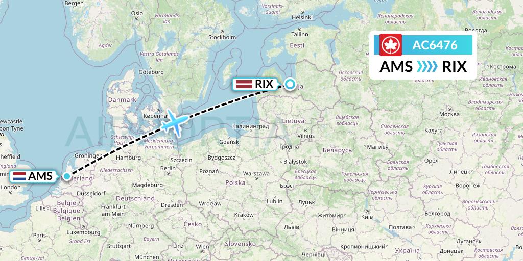 AC6476 Air Canada Flight Map: Amsterdam to Riga
