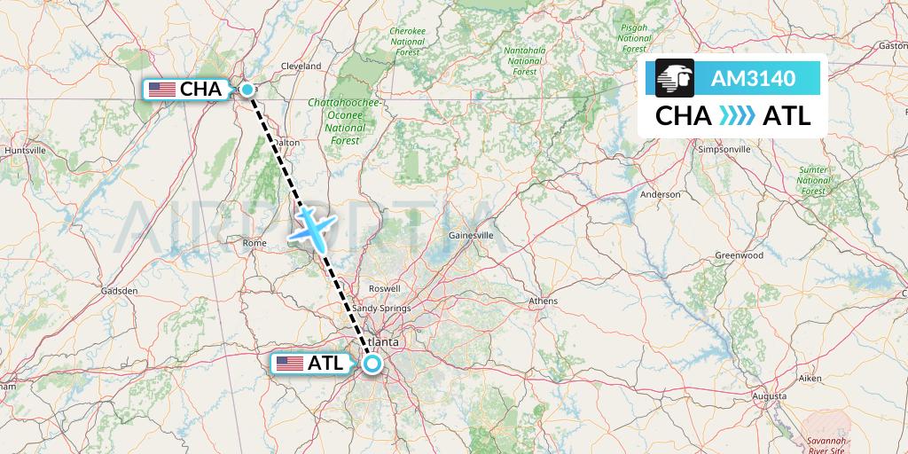 AM3140 Aeromexico Flight Map: Chattanooga to Atlanta