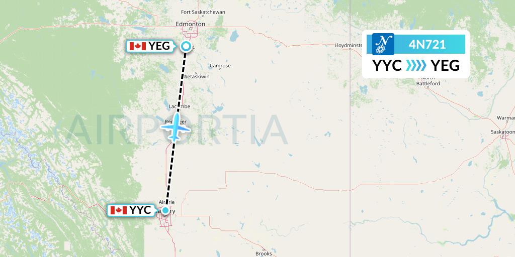 4N721 Air North Flight Map: Calgary to Edmonton