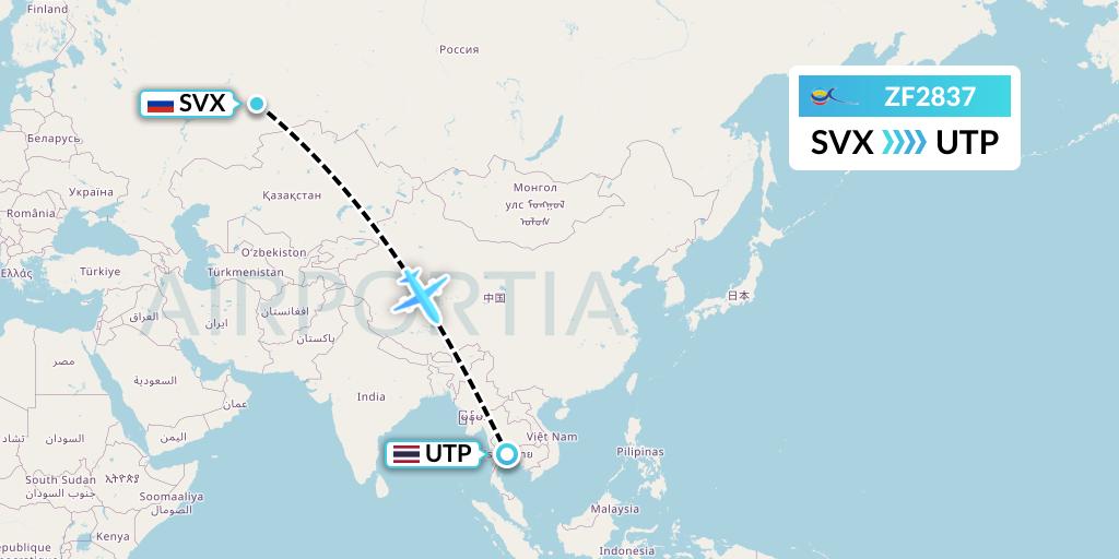 ZF2837 Azur Air Flight Map: Yekaterinburg to Rayong