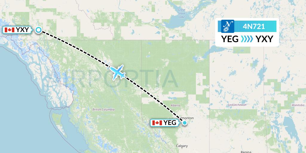 4N721 Air North Flight Map: Edmonton to Whitehorse