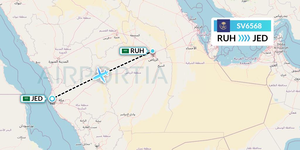 SV6568 Saudi Arabian Airlines Flight Map: Riyadh to Jeddah