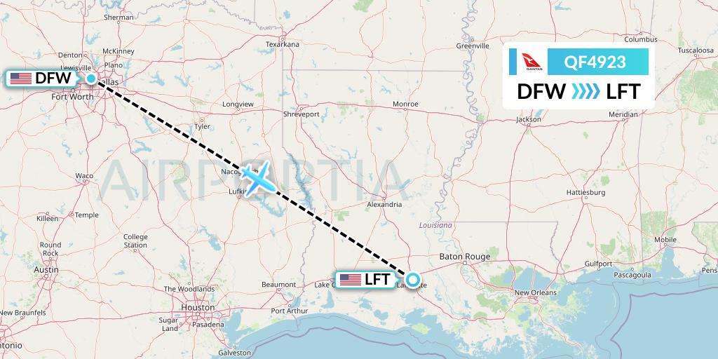 QF4923 Qantas Flight Map: Dallas to Lafayette