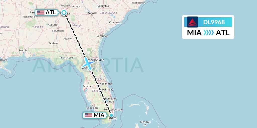 DL9968 Delta Air Lines Flight Map: Miami to Atlanta