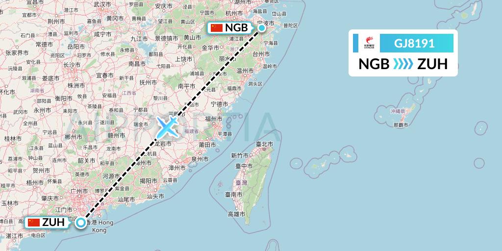 GJ8191 Loong Airlines Flight Map: Ningbo to Zhuhai