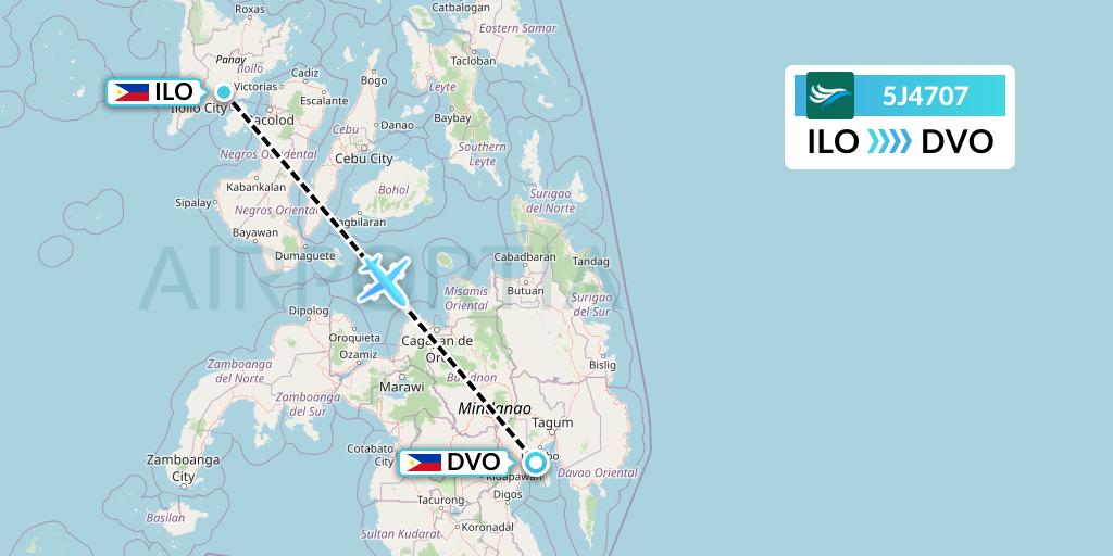 5J4707 CEBU Pacific Air Flight Map: Iloilo to Davao City