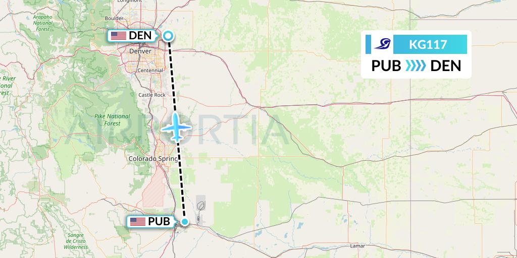 KG117 Key Lime Air Flight Map: Pueblo to Denver