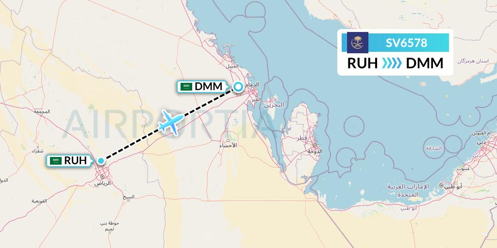 SV6578 Saudi Arabian Airlines Flight Map: Riyadh to Dammam