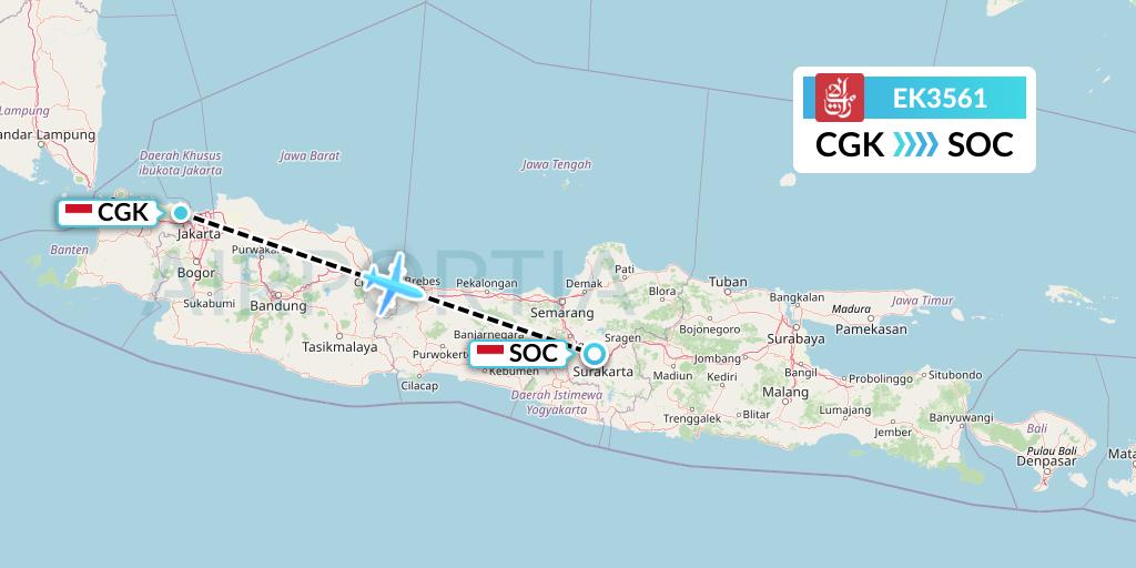 EK3561 Emirates Flight Map: Jakarta to Surakarta