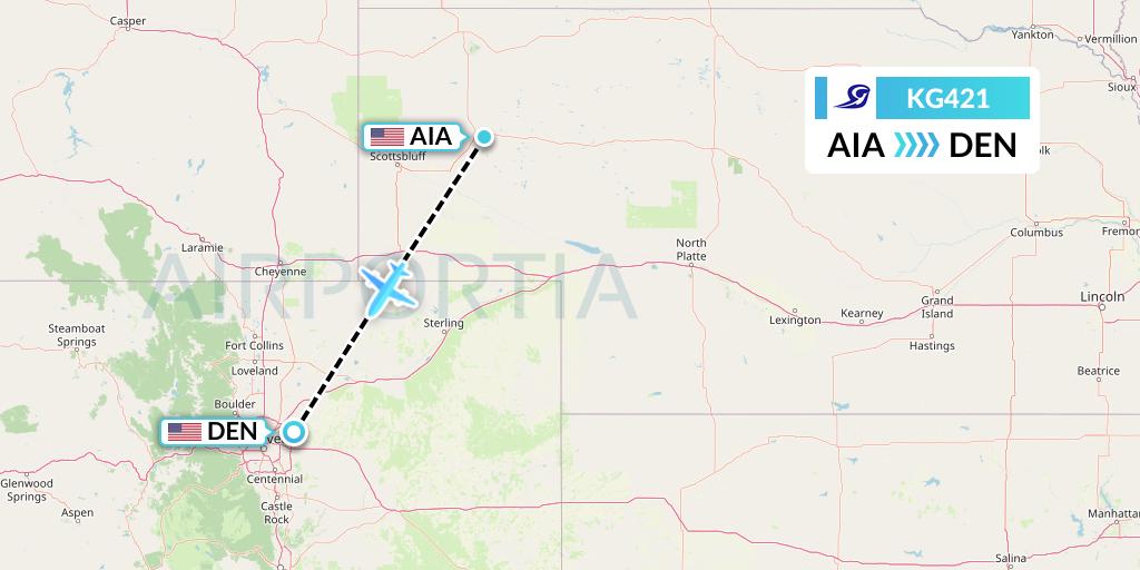 KG421 Key Lime Air Flight Map: Alliance to Denver