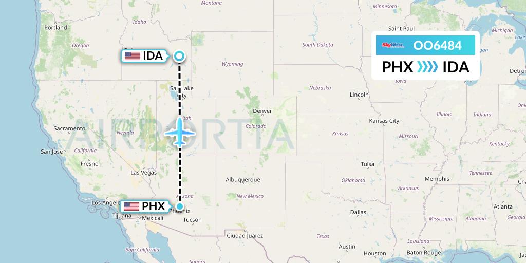 OO6484 SkyWest Airlines Flight Map: Phoenix to Idaho Falls