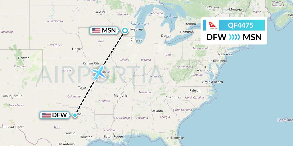 QF4475 Qantas Flight Map: Dallas to Madison