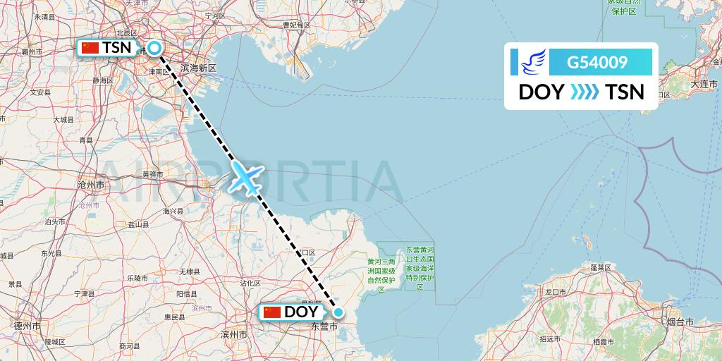 G54009 China Express Airlines Flight Map: Dongying to Tianjin