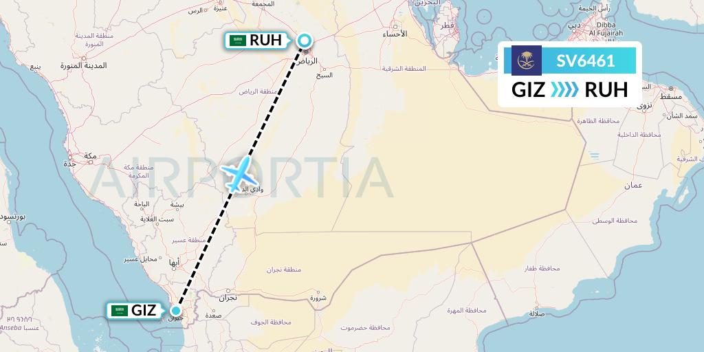 SV6461 Saudi Arabian Airlines Flight Map: Jizan to Riyadh