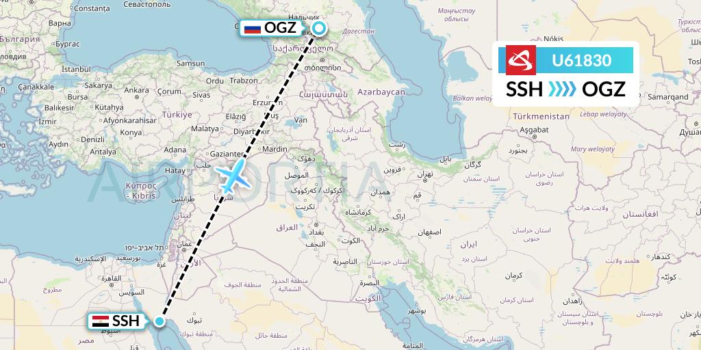 U61830 Ural Airlines Flight Map: Sharm el-Sheikh to Beslan