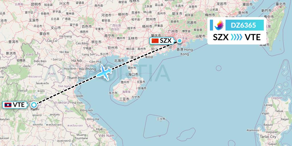 DZ6365 Donghai Airlines Flight Map: Shenzhen to Vientiane