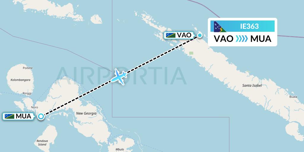 IE363 Solomon Airlines Flight Map: Suavanao to Solomon Islands