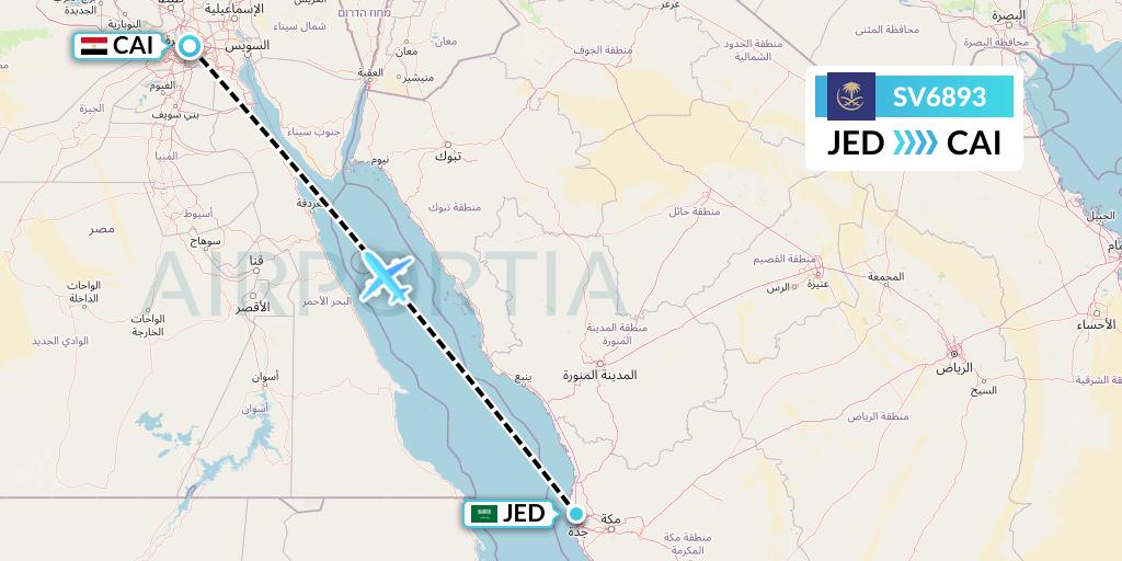 SV6893 Saudi Arabian Airlines Flight Map: Jeddah to Cairo
