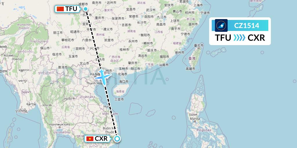 CZ1514 China Southern Airlines Flight Map: Chengdu to Nha Trang