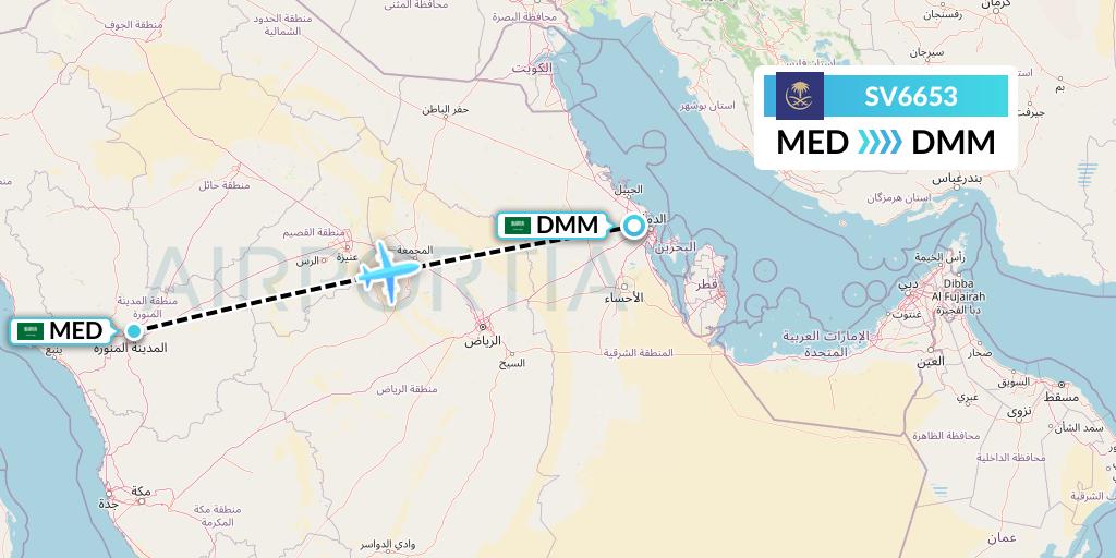 SV6653 Saudi Arabian Airlines Flight Map: Medina to Dammam