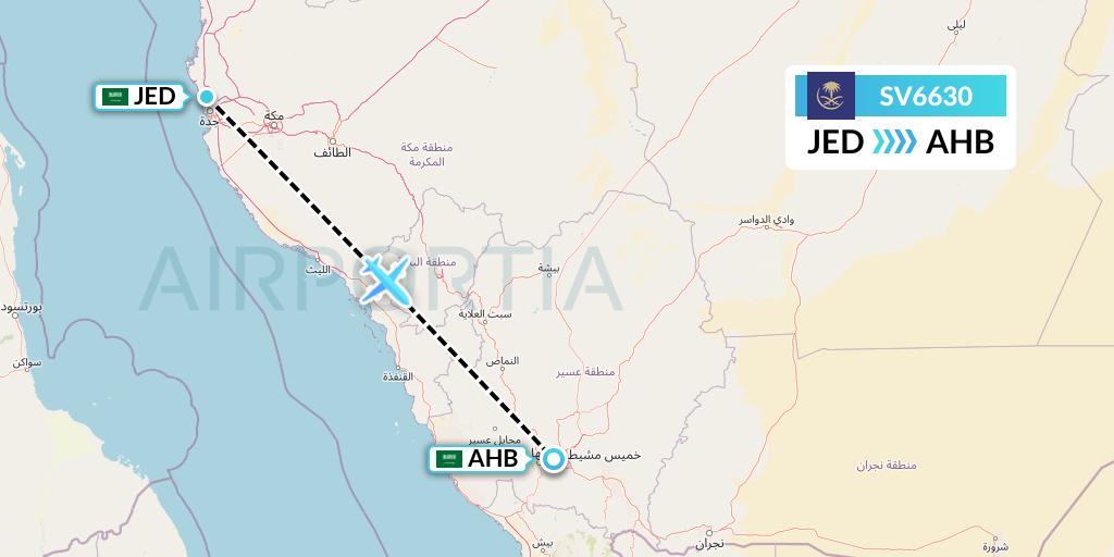 SV6630 Saudi Arabian Airlines Flight Map: Jeddah to Abha