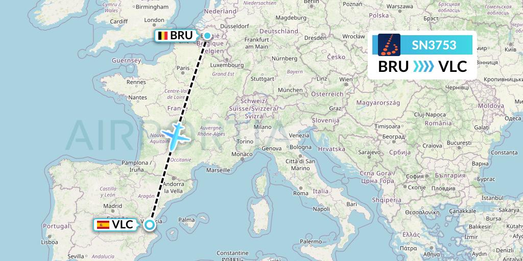 SN3753 Brussels Airlines Flight Map: Brussels to Valencia