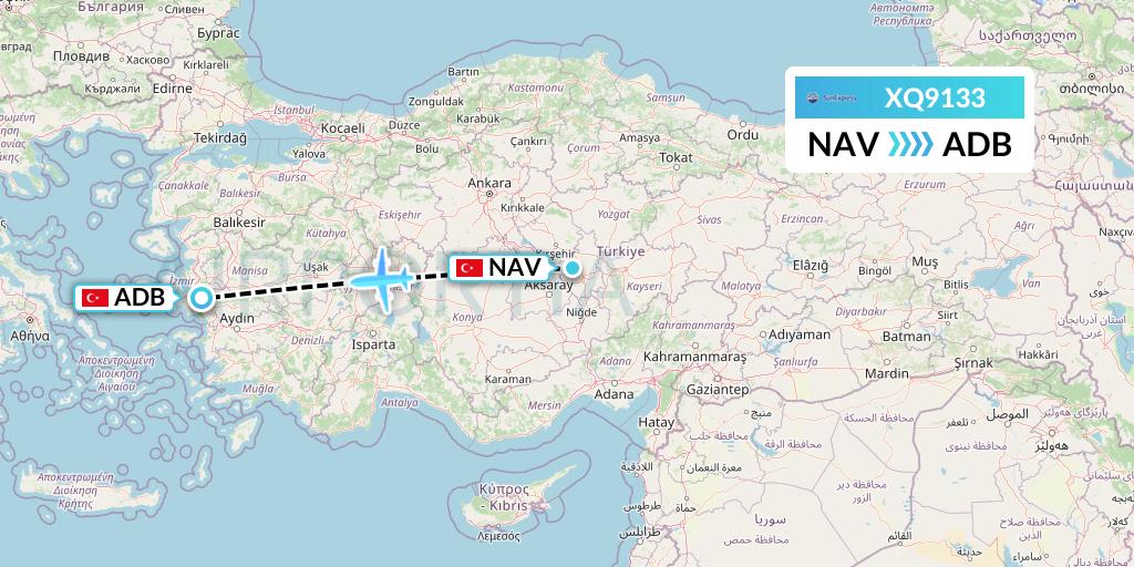 XQ9133 SunExpress Flight Map: Nevsehir to Izmir