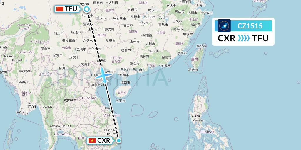 CZ1515 China Southern Airlines Flight Map: Nha Trang to Chengdu