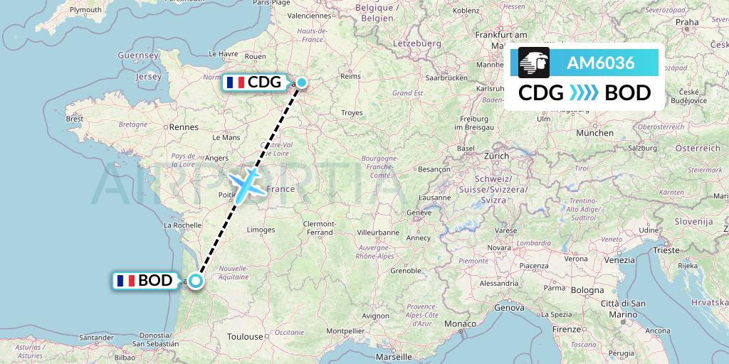 AM6036 Aeromexico Flight Map: Paris to Bordeaux