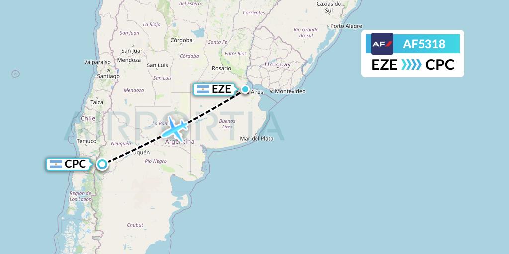 AF5318 Air France Flight Map: Buenos Aires to San Martin de los Andes