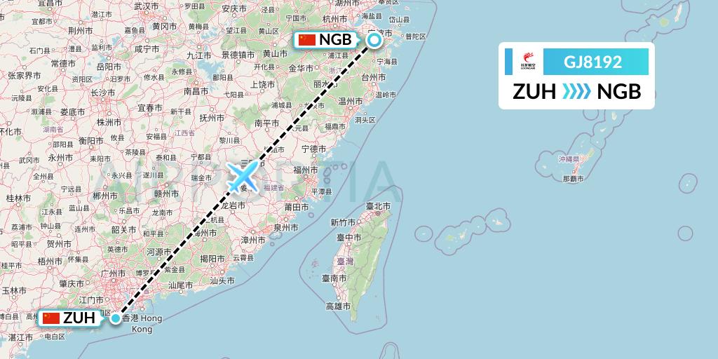 GJ8192 Loong Airlines Flight Map: Zhuhai to Ningbo