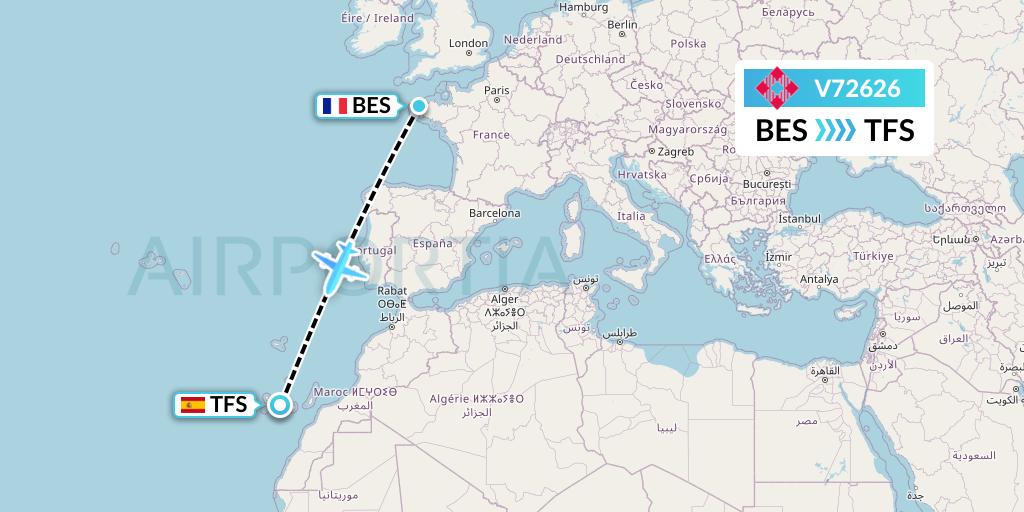 V72626 Volotea Flight Map: Brest to Tenerife