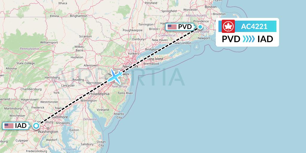 AC4221 Air Canada Flight Map: Providence to Washington