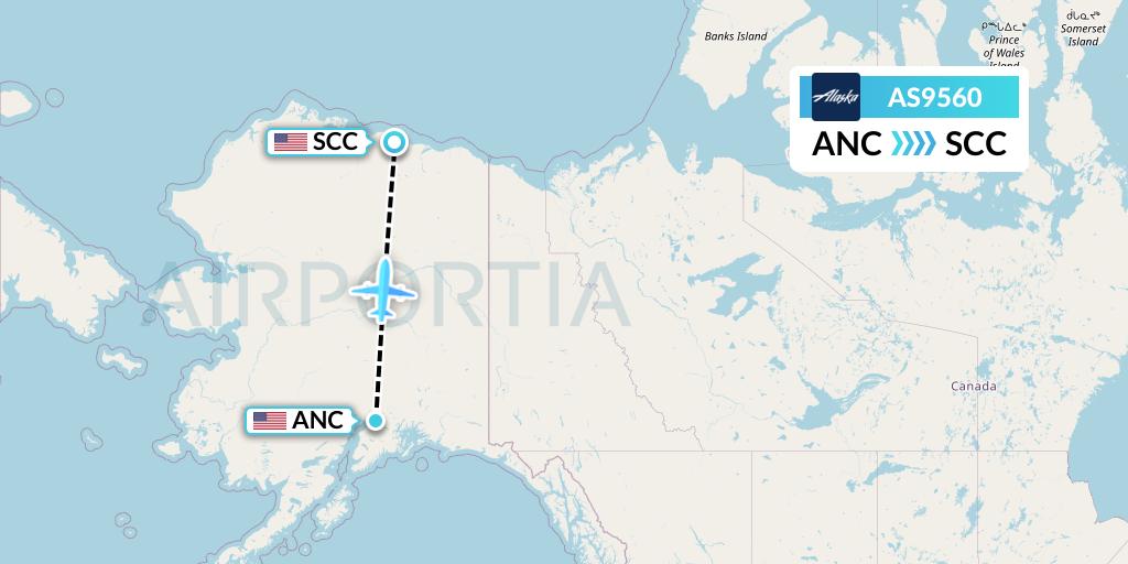 AS9560 Alaska Airlines Flight Map: Anchorage to Deadhorse