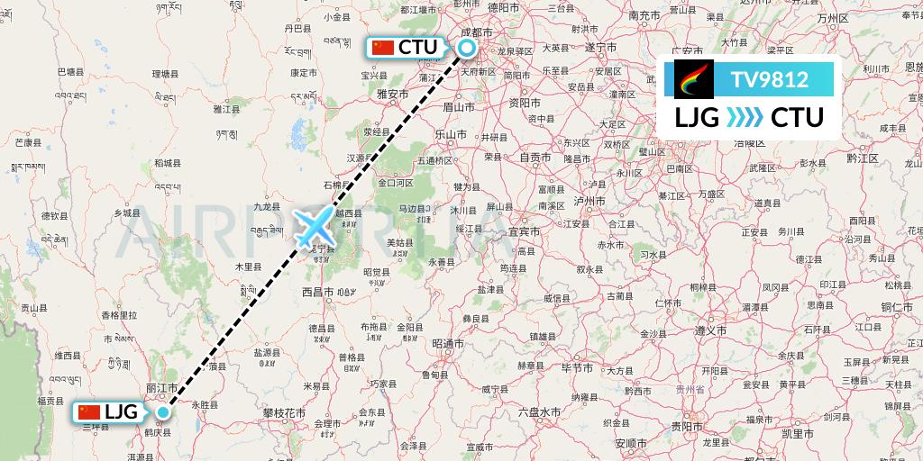 TV9812 Tibet Airlines Flight Map: Lijiang to Chengdu