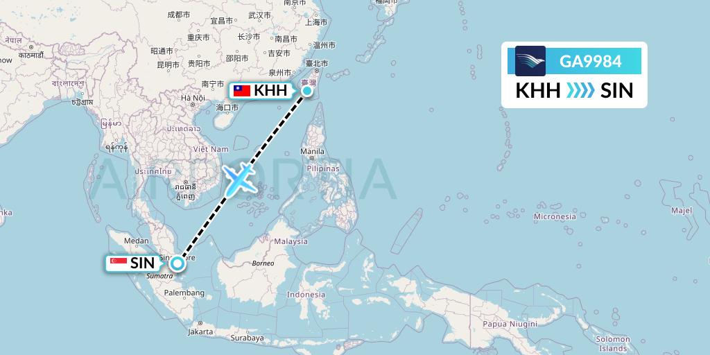 GA9984 Garuda Indonesia Flight Map: Kaohsiung to Singapore