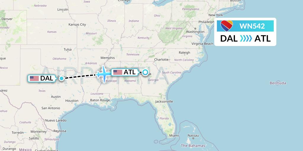 WN542 Southwest Airlines Flight Map: Dallas to Atlanta