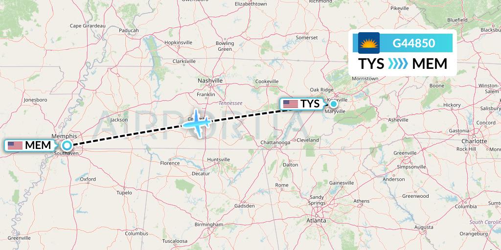 G44850 Allegiant Air Flight Map: Knoxville to Memphis
