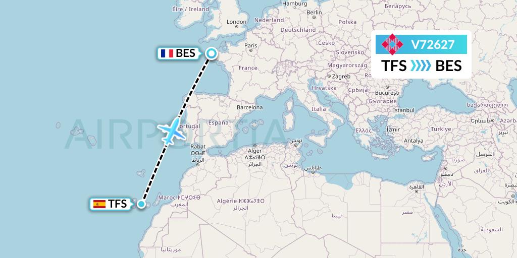V72627 Volotea Flight Map: Tenerife to Brest