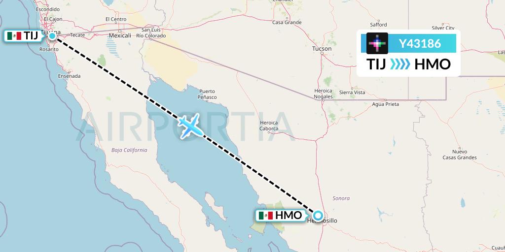 Y43186 Volaris Flight Map: Tijuana to Hermosillo