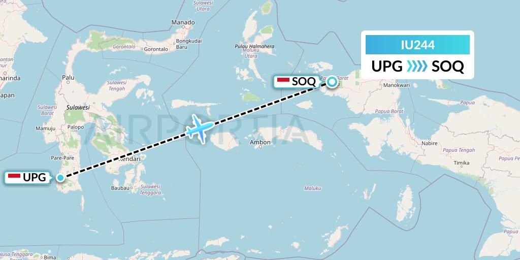 IU244 Pt. Super Air Jet Flight Map: Makassar to Sorong